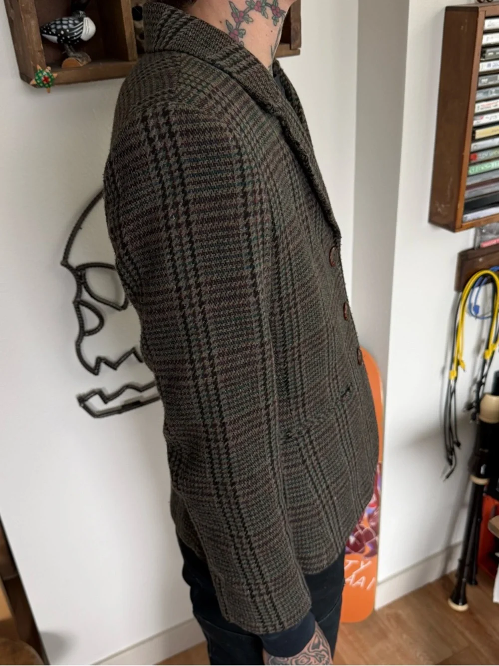 Vintage 90s 2000s Houndstooth Plaid Wool Blend Blazer ~ Size Small - Picture 3 of 9